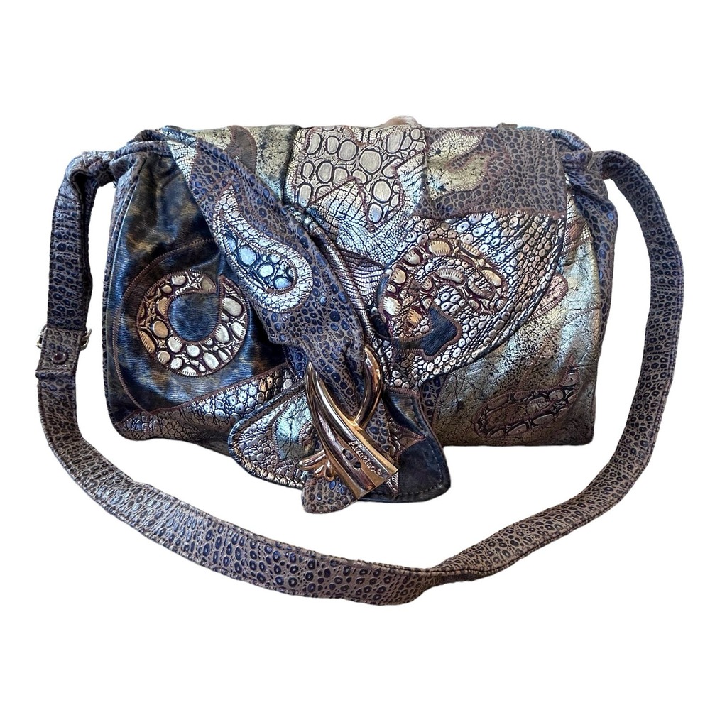 Metallic Blue Patterned Shoulder Bag